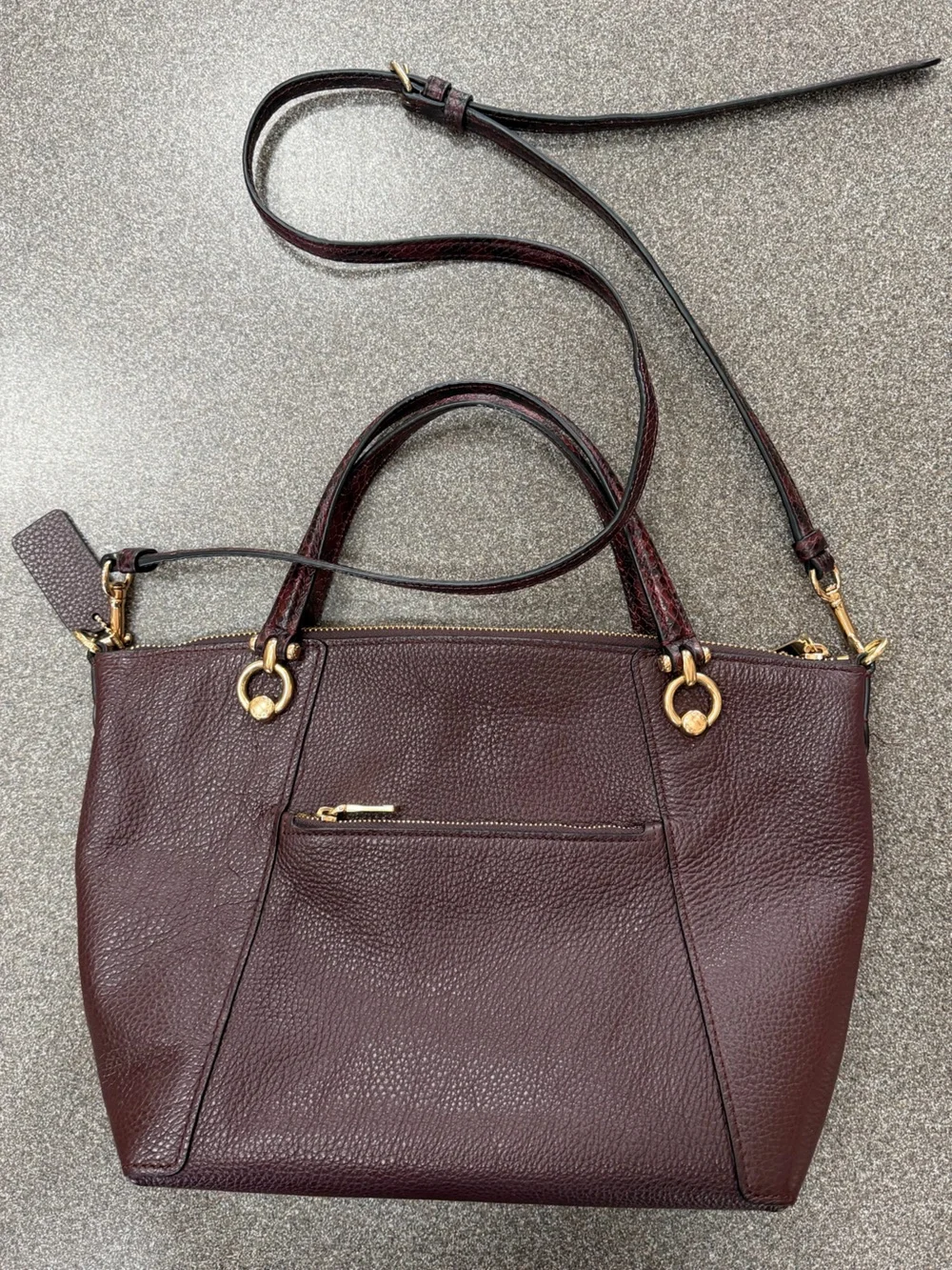 Coach Kacey Satchel with Snake Trim in cranberry/oxblood colorway handbag purse